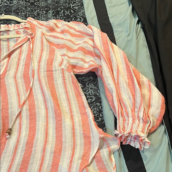 Olivaceous Coral and Cream Striped Blouse - Picture 5 of 10